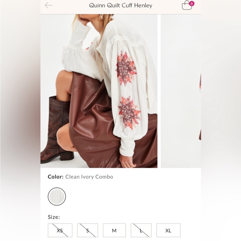 NWT Free People Quinn Quilt Cuff Henley Clean Ivory Combo - Small, medium, large - Picture 6 of 11